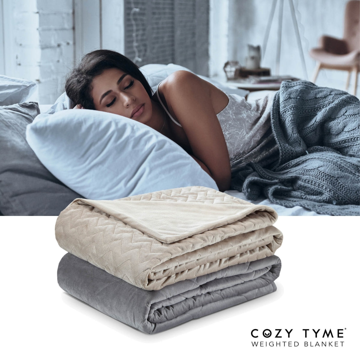 Cozy Tyme B17220-15TPT-UE 48 x 72 in. Iniko Weighted Blanket, Taup