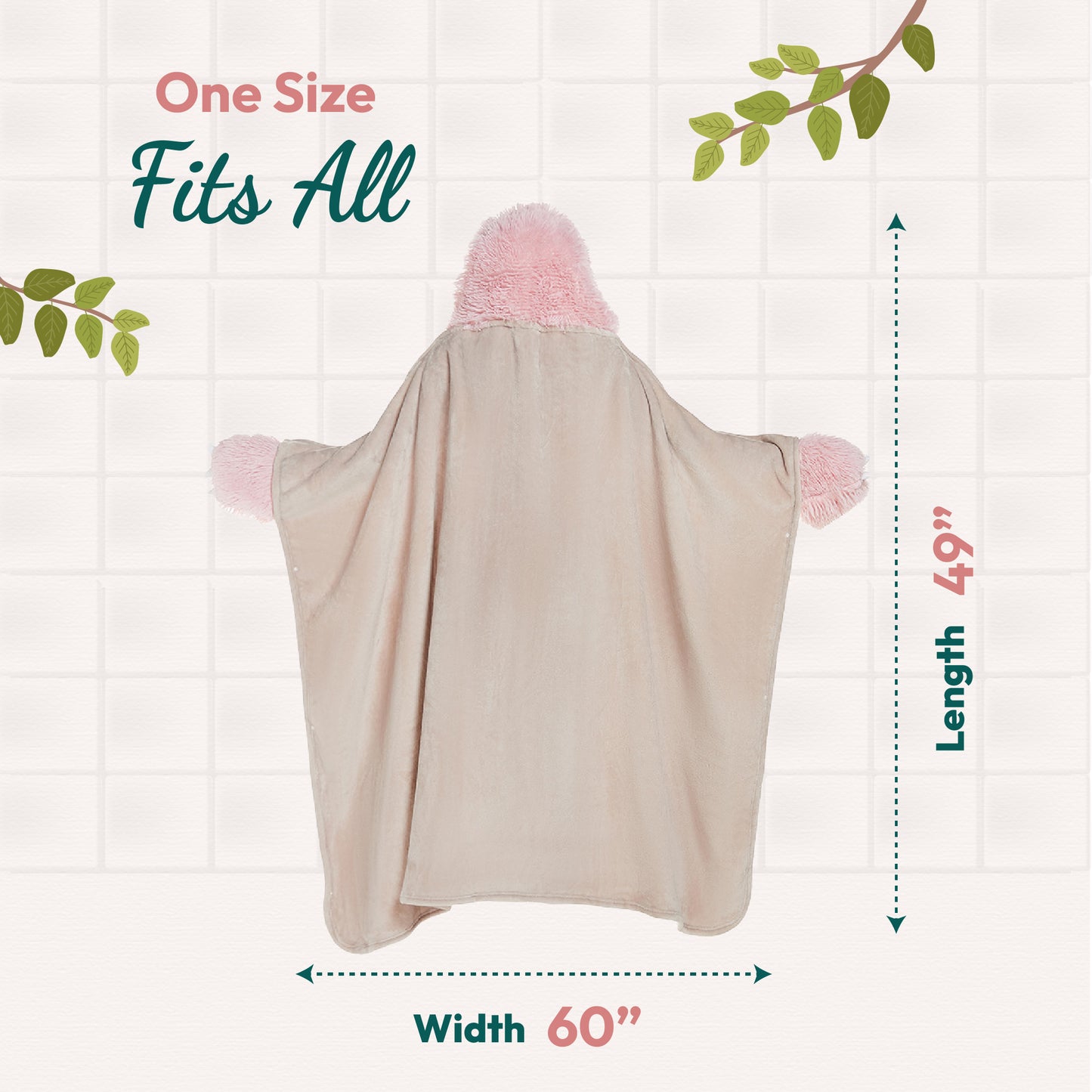 Pink Sloth Adult Hooded Wearable Blanket - Cozy Fleece and Sherpa